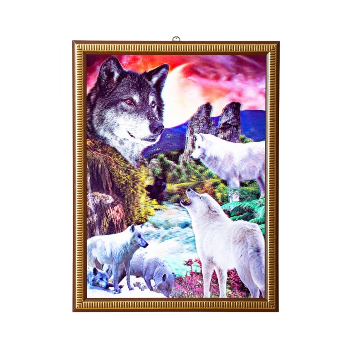 5d recine elmas boyama 180° hareketli daglardaki kurtlar cerceveli tablo resim