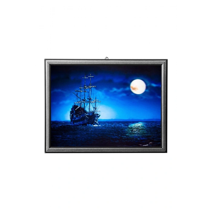 5d recine elmas boyama 180° hareketli dolunay gemi yakamoz cerceveli tablo resim