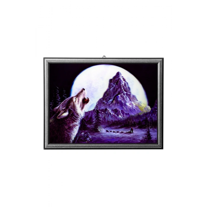 5d recine elmas boyama 180° hareketli dolunayda uluyan kurt cerceveli tablo resim