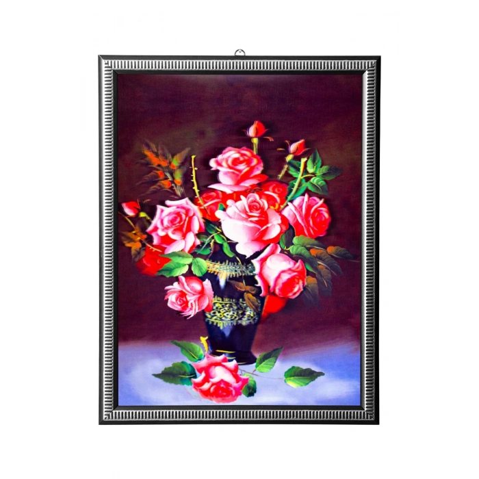 5d recine elmas boyama 180° hareketli vazodaki guller cerceveli tablo resim