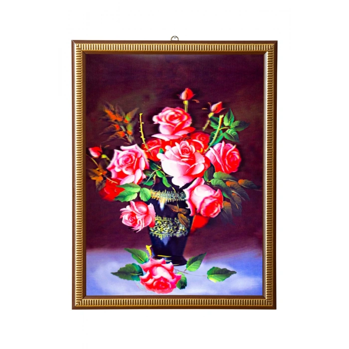 5d recine elmas boyama 180° hareketli vazodaki guller cerceveli tablo resim