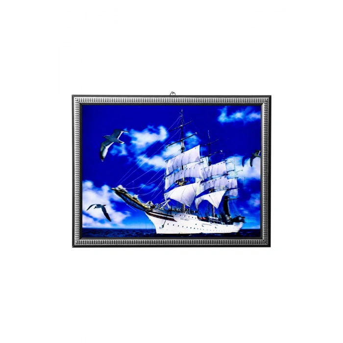 5d recine elmas boyama 180° hareketli yelkenli martili gemi cerceveli tablo resim