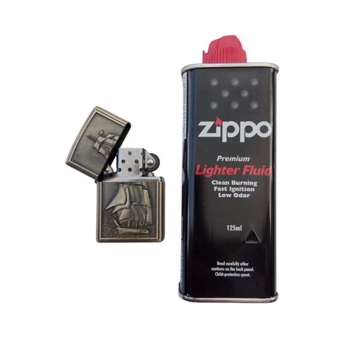 Ozel Tasarim Sari renkli Savas Gemili kabartmali premium zippo Cakmak