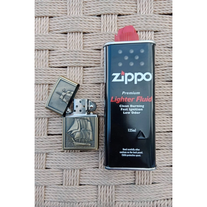 Ozel Tasarim Sari renkli Savas Gemili kabartmali premium zippo Cakmak