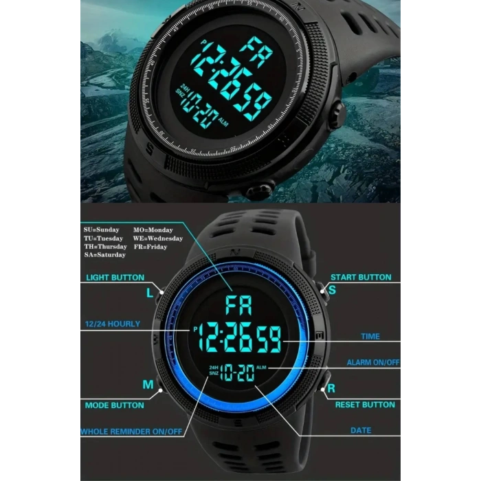 Acemi Bedelli Askerler icin Takvimli Alarmli Kronometreli Yumusak Klasik Siyah Kol Saati