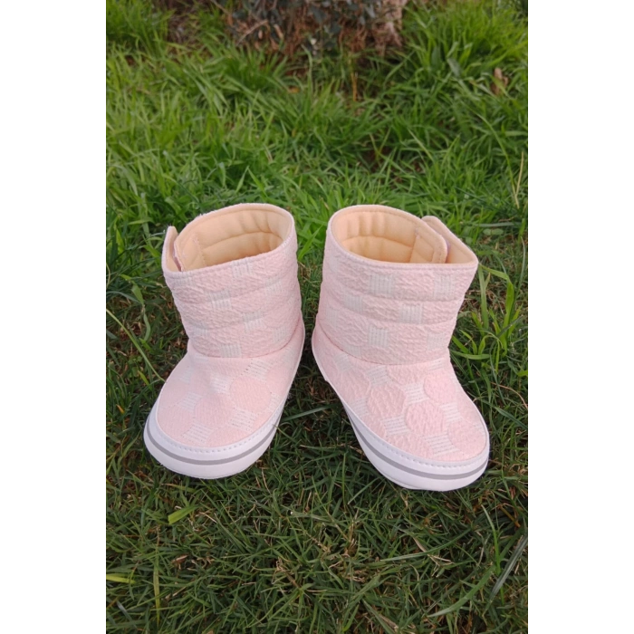 acik pembe renkli ici pamuklu cirtli bantli kapamali organik cocuk bebek ilkadim patik panduf