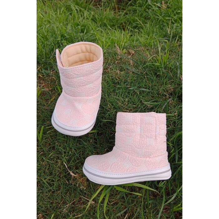 acik pembe renkli ici pamuklu cirtli bantli kapamali organik cocuk bebek ilkadim patik panduf