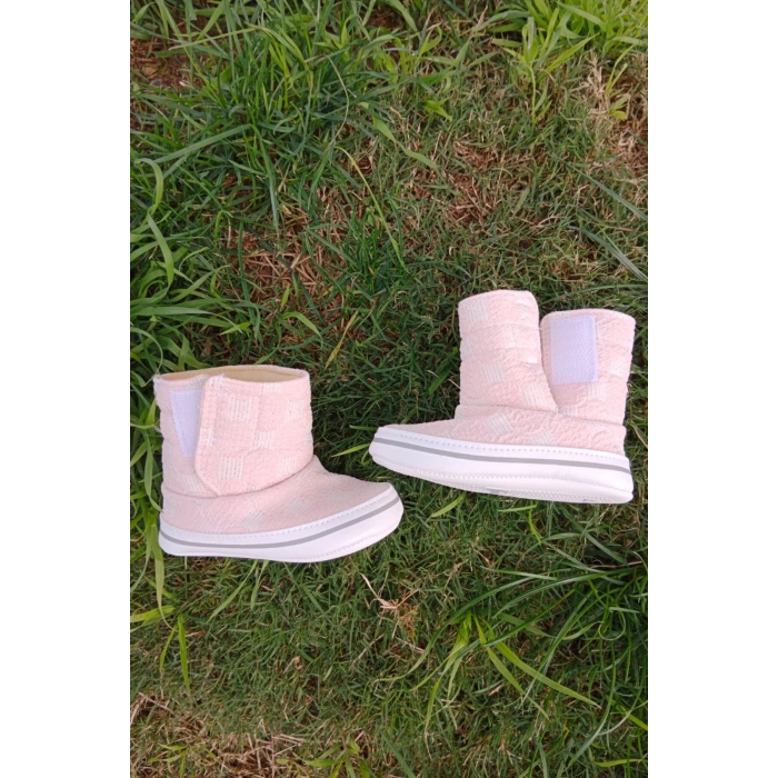 acik pembe renkli ici pamuklu cirtli bantli kapamali organik cocuk bebek ilkadim patik panduf