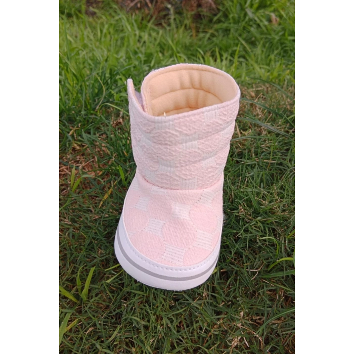 acik pembe renkli ici pamuklu cirtli bantli kapamali organik cocuk bebek ilkadim patik panduf