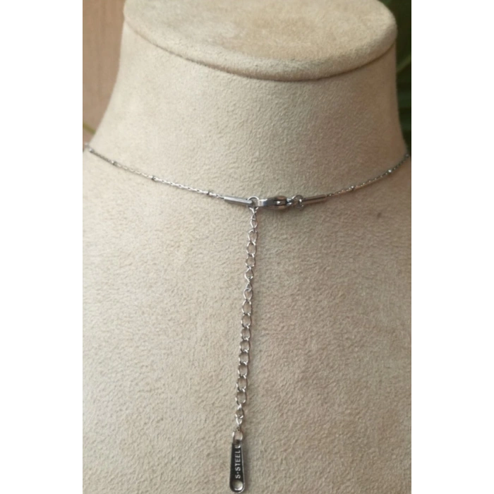 altigen tasarim ince silver zincirli gumus renkli akik tasli kaliteli paslanmaz celik kolye stainless stell