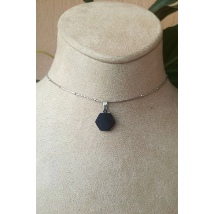 altigen tasarim ince silver zincirli gumus renkli akik tasli kaliteli paslanmaz celik kolye stainless stell