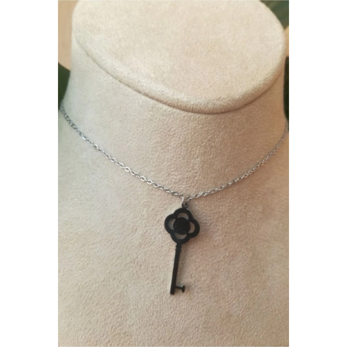 anahtar tasarim ince silver zincirli gumus renkli kaliteli paslanmaz celik kolye stainless stell