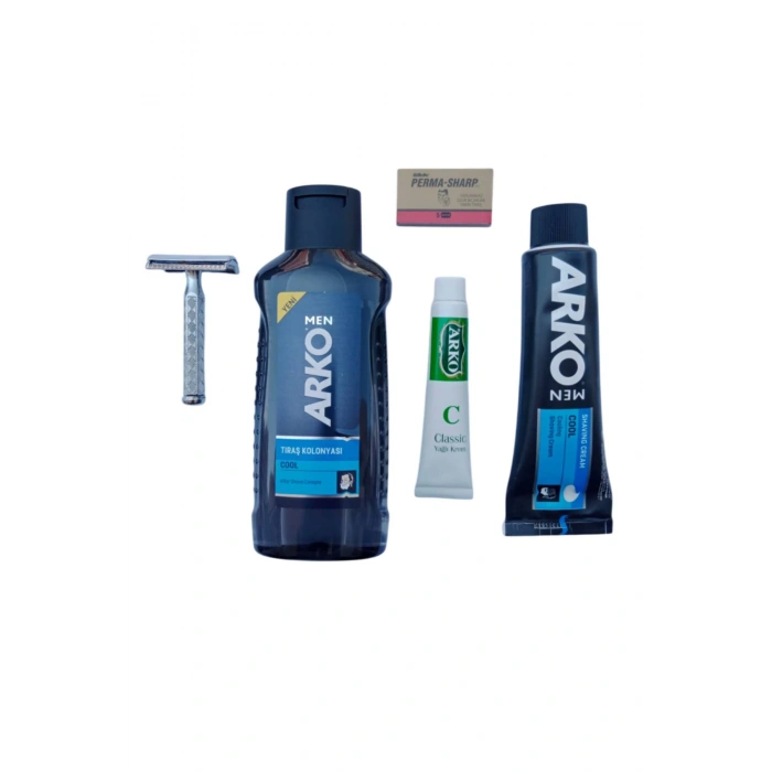Arko Men Cool Tras Kolonyasi Arko Men Cool Tras Kremi Jel Orak Paslanmaz Krom Tras Makinasi Perma Sharp Yaprak Jilet Arko Nem Klasik cilt besleyici Yagli Krem 20 cc Tras Seti