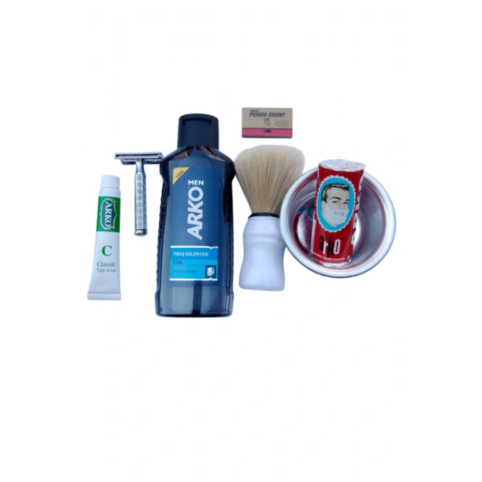 Arko Men Cool Tras Kolonyasi Orak Paslanmaz Krom Tras Makinasi Arko Berber Tras Sabunu Perma Sharp Yaprak Jilet Tras Fircasi Metal Tras Tasi Arko Nem Klasik cilt besleyici Yagli Krem 20 cc Tras Seti
