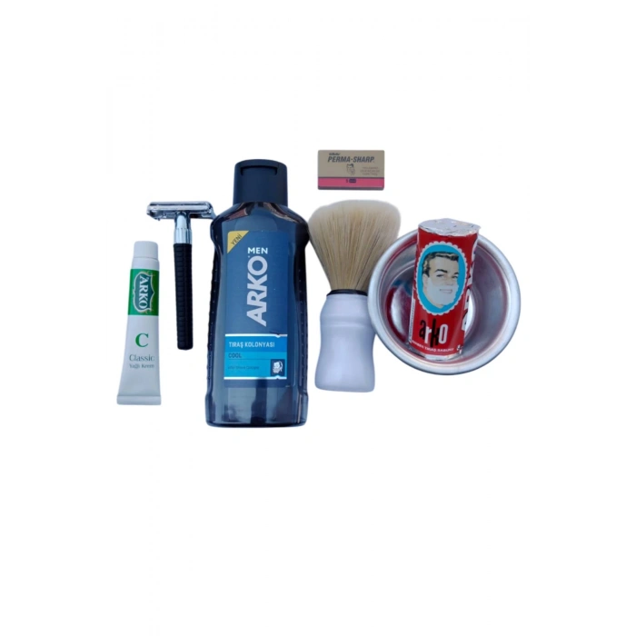 Arko Men Cool Tras Kolonyasi Orak Plastik Sapli Tras Makinasi Perma Sharp Jilet Arko Berber Tras Sabunu Sakal Fircasi Metal Tras Tasi Arko Nem Klasik cilt besleyici Yagli Krem 20 cc Tras Seti