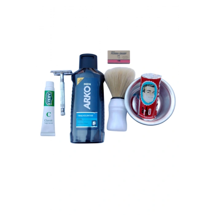 Arko Men Cool Tras Kolonyasi Tima 777 tras makinasi Perma Sharp Jilet Arko Berber Tras Sabunu Tras Fircasi Metal Tras Tasi Arko Nem Klasik cilt besleyici Yagli Krem 20 cc Tras Seti