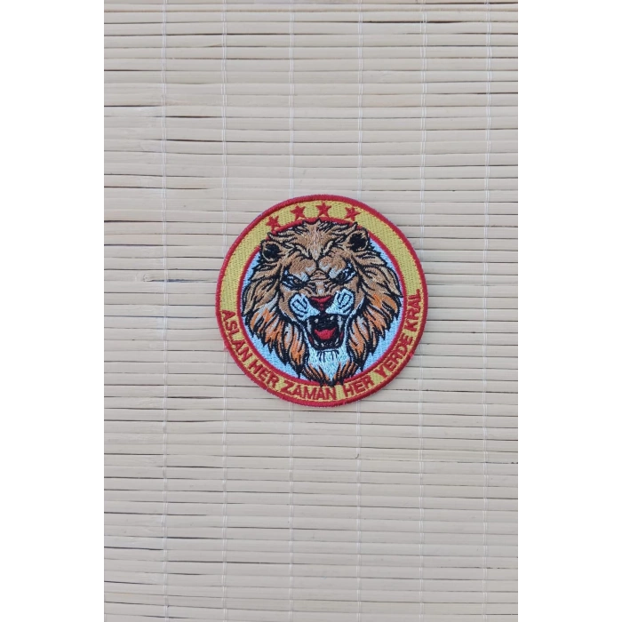 aslan her zaman her yerde kral yazili dort yildiz aslan logolu nakis islemeli arma patch pec