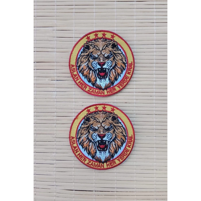 aslan her zaman her yerde kral yazili dort yildiz aslan logolu nakis islemeli arma pec patch