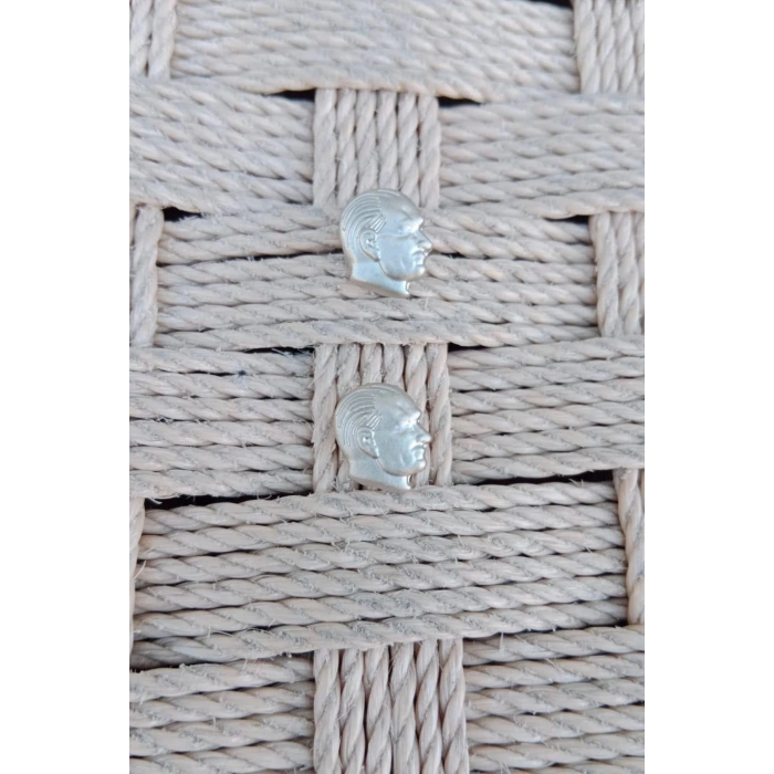 Ataturk kabartma siluetli Gumus Dokum ceket yaka ignesi yaka rozet