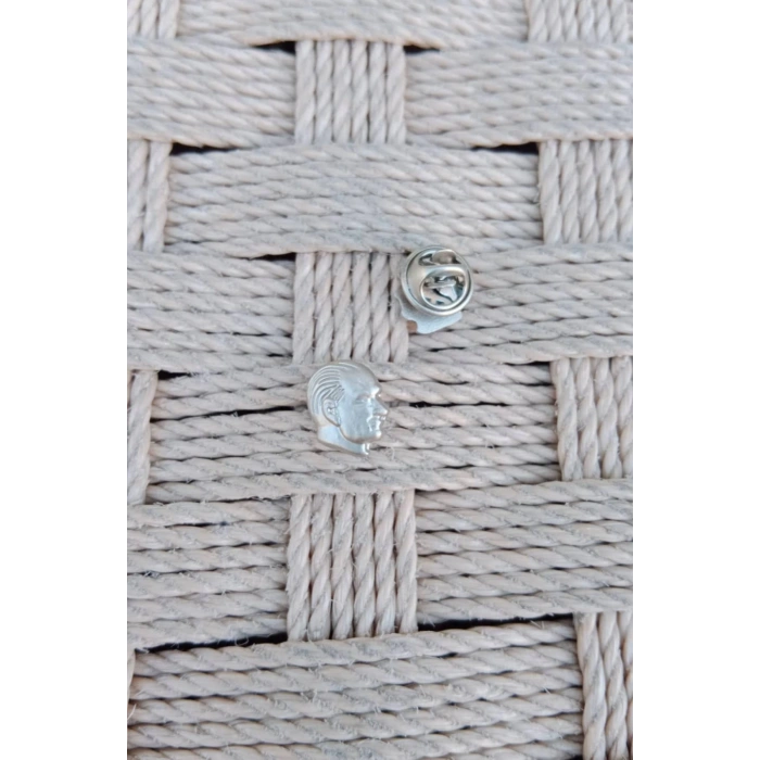 Ataturk kabartma siluetli Gumus Dokum ceket yaka ignesi yaka rozeti