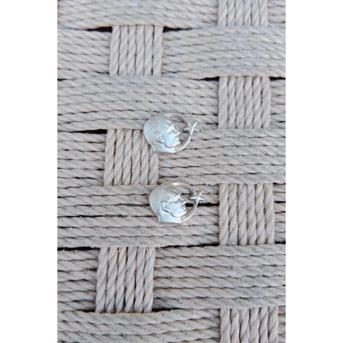 Ataturk kabartmali siluet Ayyildiz Gumus Dokum yuvarlak ceket yaka ignesi yaka rozet