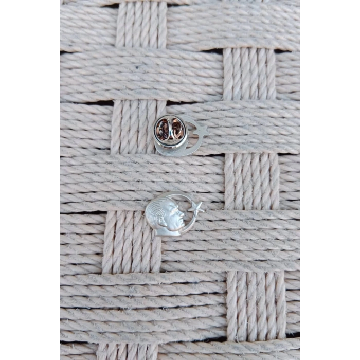 Ataturk kabartmali siluet Ayyildiz Gumus Dokum yuvarlak ceket yaka ignesi yaka rozet