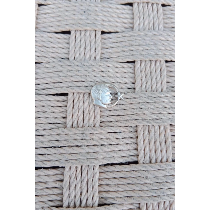 Ataturk kabartmali siluet Ayyildiz Gumus Dokum yuvarlak ceket yaka ignesi yaka rozeti