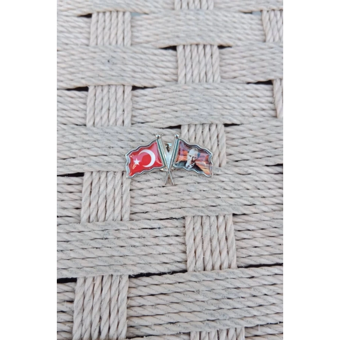 Ataturk resimli Dalgalanan bayrak ceket yaka ignesi yaka rozeti