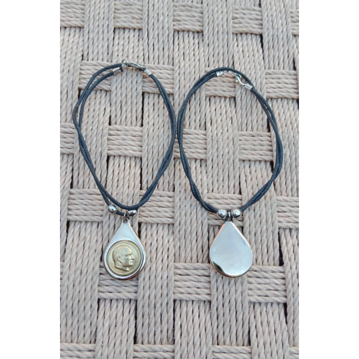 Ataturk Siluetli Kabartmali Sari Renkli Ozel Tasarim Paslanmaz Celik Kolye