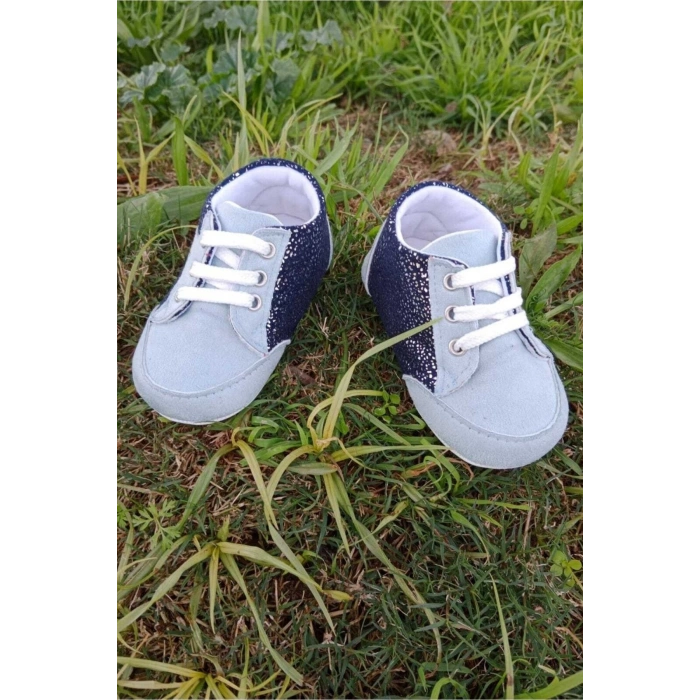 bebe mavi renkli ici pamuklu organik cocuk bebek ilkadim bagcikli patik sneaker casual ayakkabi