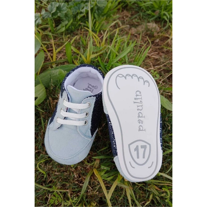 bebe mavi renkli ici pamuklu organik cocuk bebek ilkadim bagcikli patik sneaker casual ayakkabi