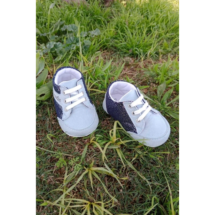 bebe mavi renkli ici pamuklu organik cocuk bebek ilkadim bagcikli patik sneaker casual ayakkabi