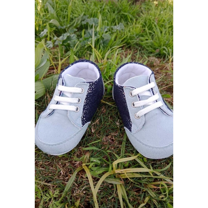 bebe mavi renkli ici pamuklu organik cocuk bebek ilkadim bagcikli patik sneaker casual ayakkabi
