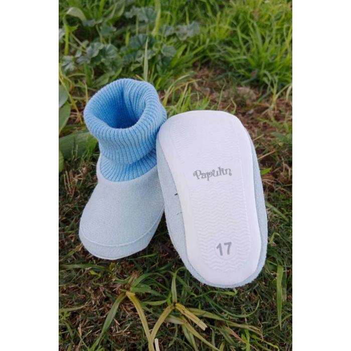 bebe mavisi renkli ici pamuklu astarli corapli model organik ortopedik cocuk bebek ilkadim patik panduf ayakkabi