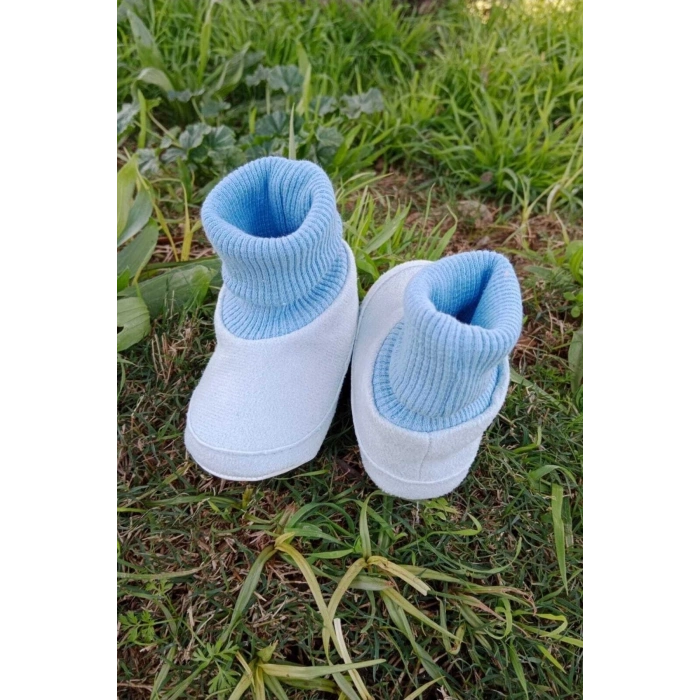 bebe mavisi renkli ici pamuklu astarli corapli model organik ortopedik cocuk bebek ilkadim patik panduf ayakkabi