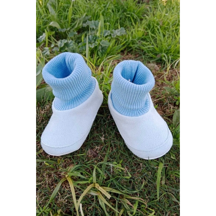 bebe mavisi renkli ici pamuklu astarli corapli model organik ortopedik cocuk bebek ilkadim patik panduf ayakkabi