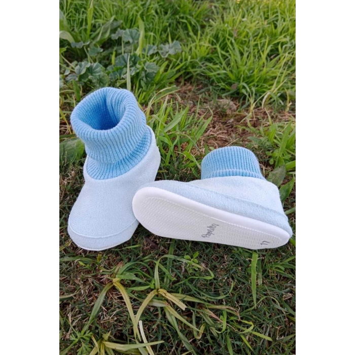 bebe mavisi renkli ici pamuklu astarli corapli model organik ortopedik cocuk bebek ilkadim patik panduf ayakkabi
