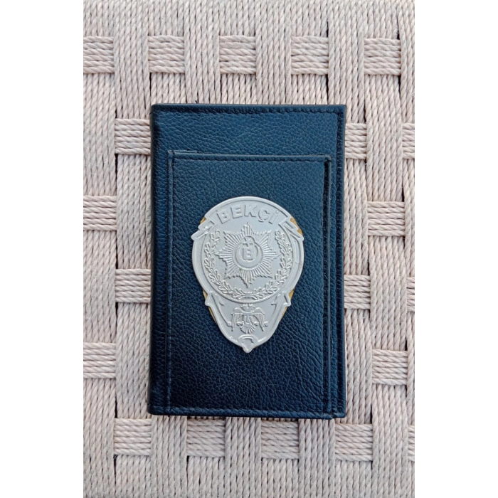 bekci amblemli ozel tasarim gri renkli hakiki deri rozetli bloknot