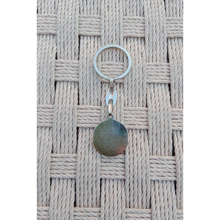 Beyaz Renkli Ataturk Siluetli Kabartmali Ozel Tasarimli Paslanmaz Celik Metal Anahtarlik