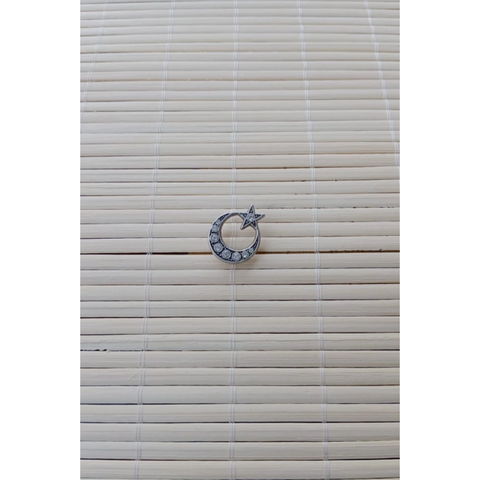 beyaz renkli beyaz tasli ayyildiz ceket yaka ignesi yaka rozeti