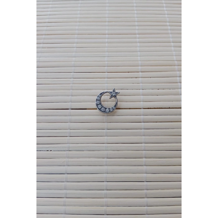 beyaz renkli beyaz tasli ayyildiz ceket yaka ignesi yaka rozeti