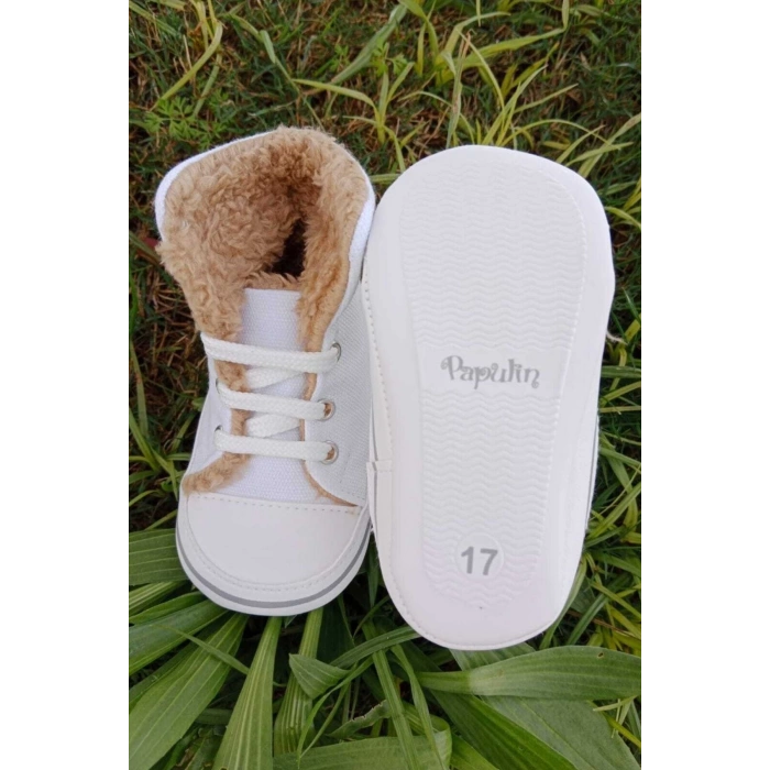 beyaz renkli converse model ici polarli organik unisex cocuk bebek ilkadim bagcikli patik sneaker casual ayakkabi