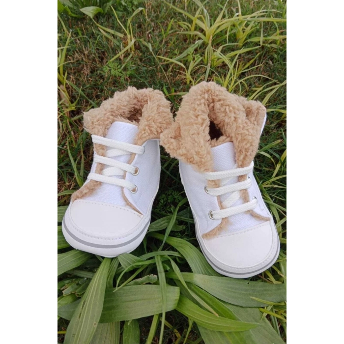 beyaz renkli converse model ici polarli organik unisex cocuk bebek ilkadim bagcikli patik sneaker casual ayakkabi
