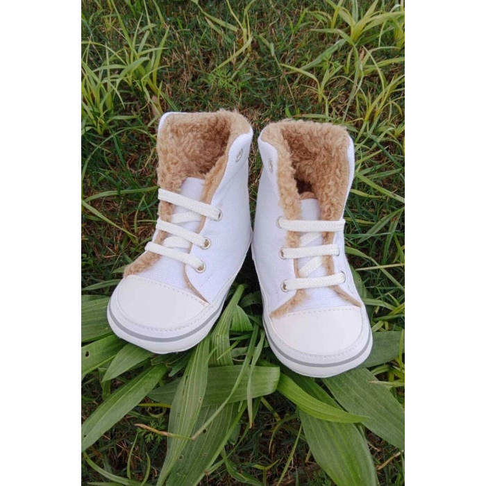 beyaz renkli converse model ici polarli organik unisex cocuk bebek ilkadim bagcikli patik sneaker casual ayakkabi