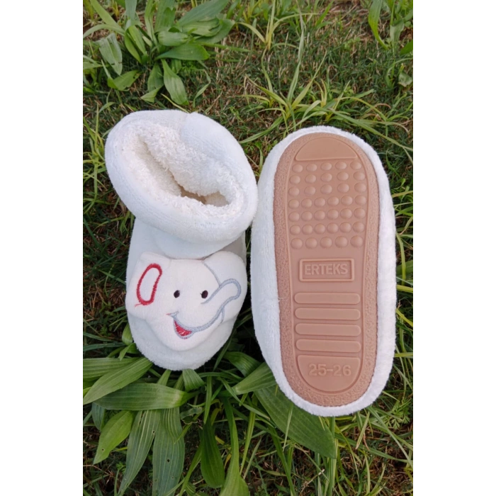 beyaz renkli fil model ici pelus pamuklu organik hafif taban ortopedik cocuk patik panduf