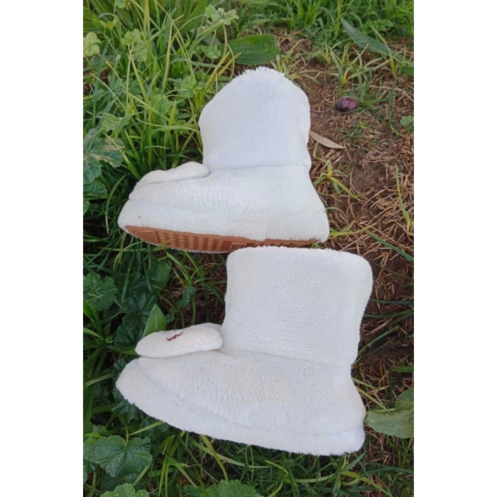 beyaz renkli kalpli gulen yuz model ici pelus pamuklu organik hafif taban ortopedik cocuk patik panduf