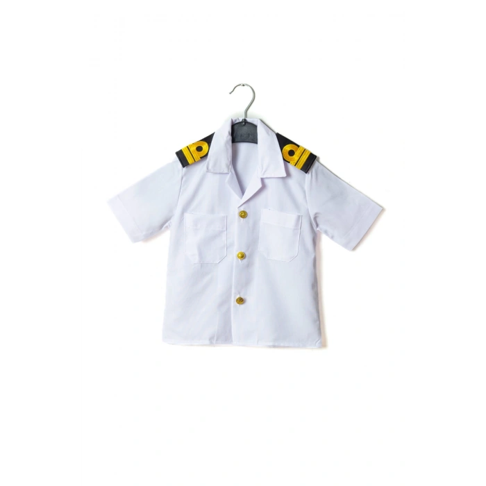 beyaz renkli kisa kollu sapkali yuzbasi cocuk kiyafet denizci kostum kaptan takimi