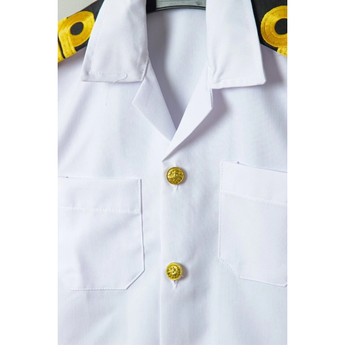 beyaz renkli kisa kollu sapkali yuzbasi cocuk kiyafet denizci kostum kaptan takimi