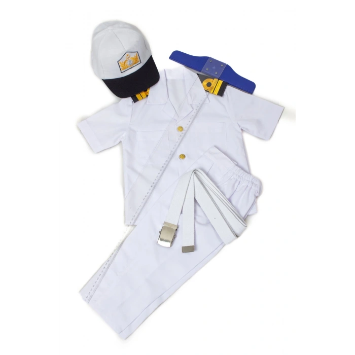 beyaz renkli kisa kollu sapkali yuzbasi cocuk kiyafet denizci kostum kaptan takimi