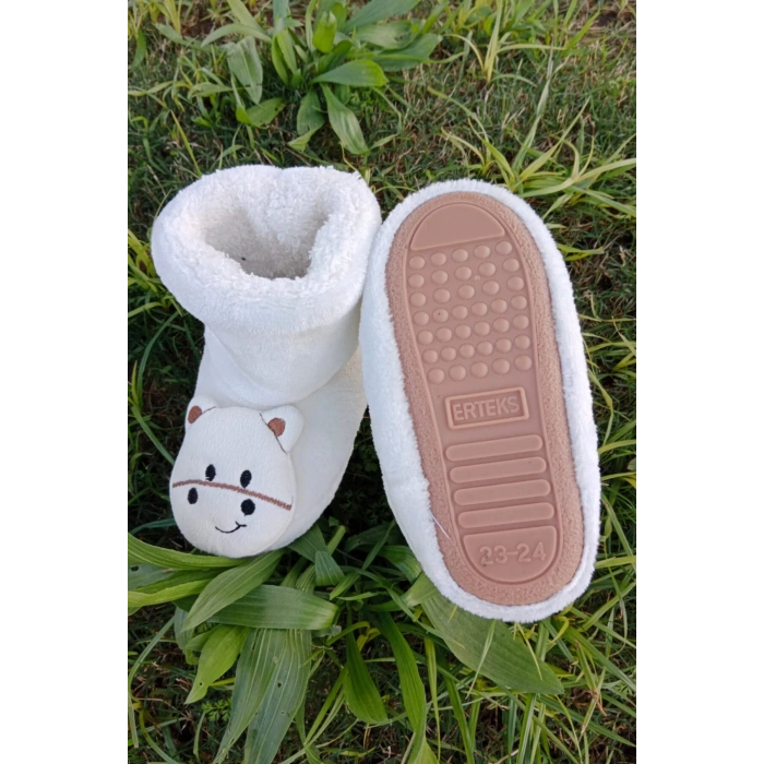 beyaz renkli kuzu model ici pelus pamuklu organik hafif taban ortopedik cocuk patik panduf